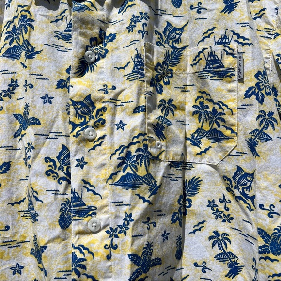 Columbia PFG Hawaiian Fishing Shirt Mens Size XL Short Sleeve Vented Yellow - Picture 3 of 9